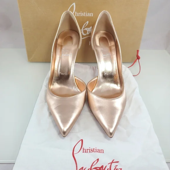 NWT$900 LOUBOUTIN Iriza 85 Leche Silk Satin metallic Leather Heel Pumps Sz 40.5 - Picture 6 of 15